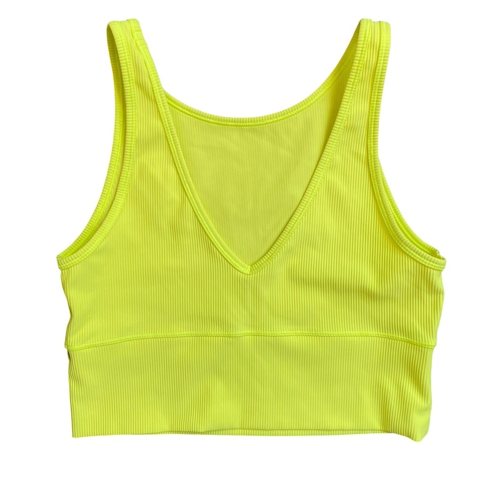 Lululemon Cropped Athletic Tank Top Women M Yellow V Neck Sleeveless Ribbed Knit